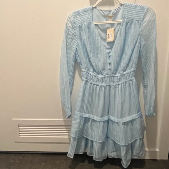 Maje Dresses & Skirts - Light Blue Maje Crinkle-effect voile dress with ruffles